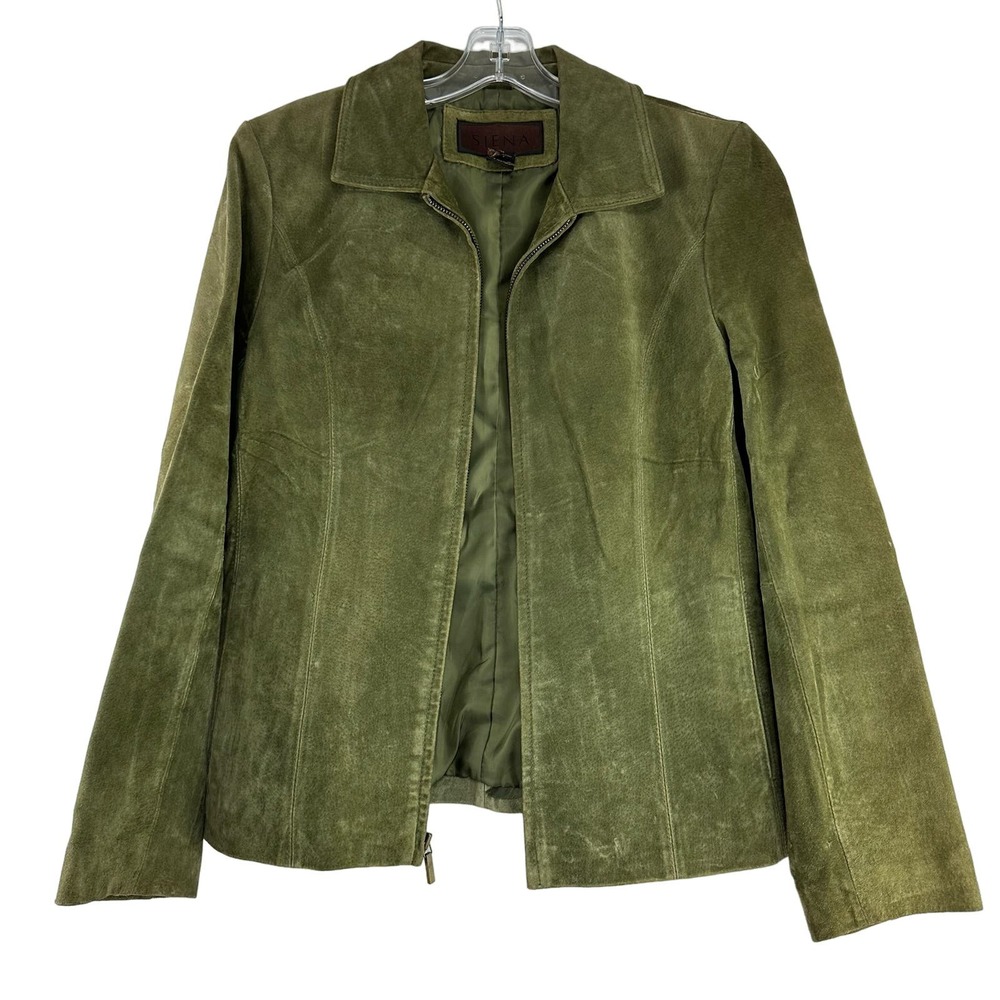 Siena Suede Jacket Womens Size M Olive Green GIII Apparel Leather Coat Full Zip